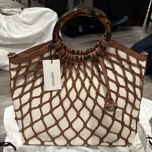 Brahmin Tan and Cream Tote with Unique Handle